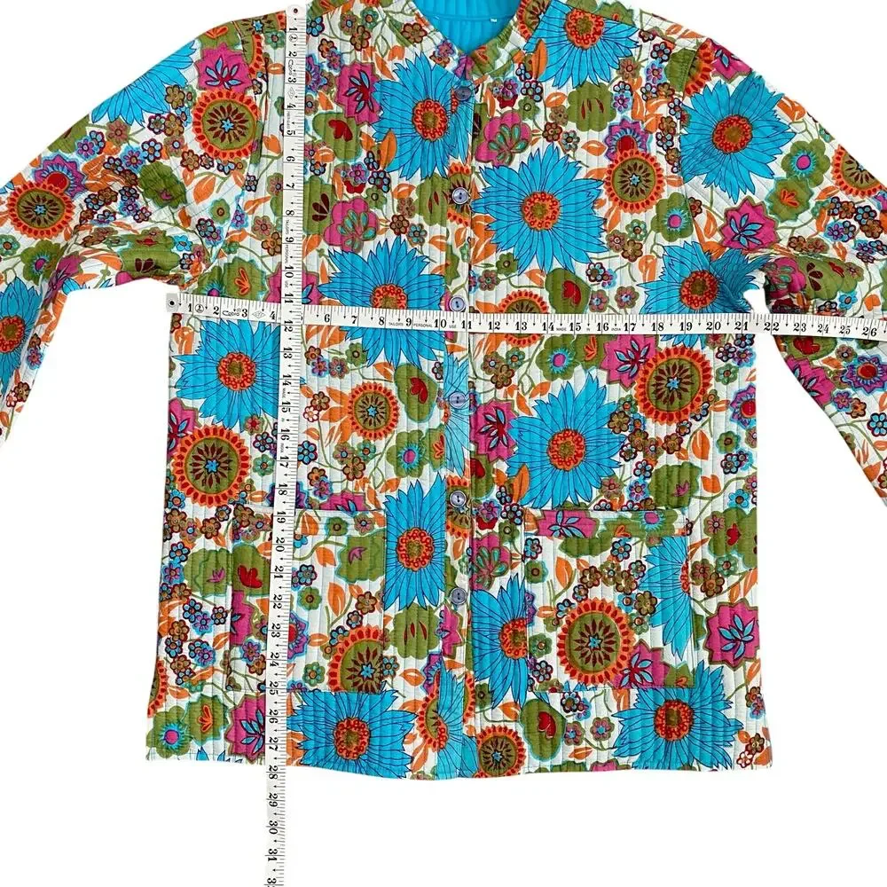 Quilted Floral Button Front Jacket Women’s L Boho Cottagecore - Picture 4 of 7